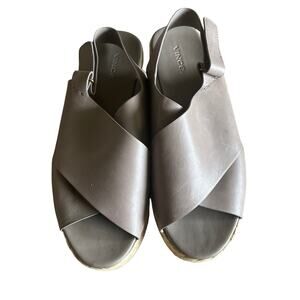 Vince Jesson Platform Leather Espadrille Sandals Size 10 in Woodsmoke Grey